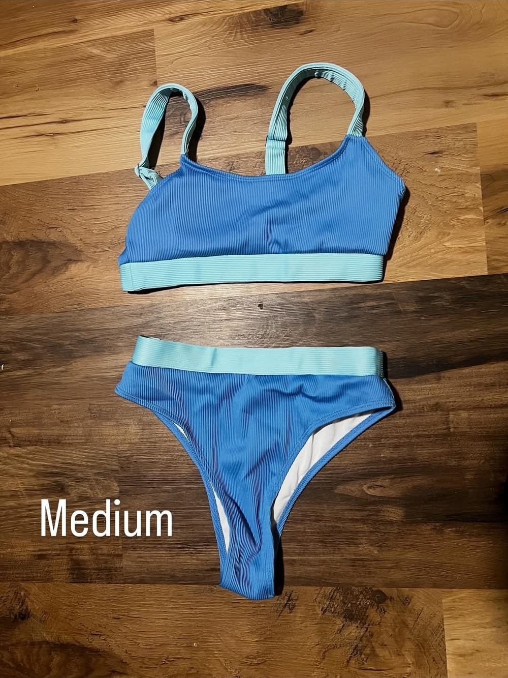 Two-Tone Blue Ribbed Bikini Set